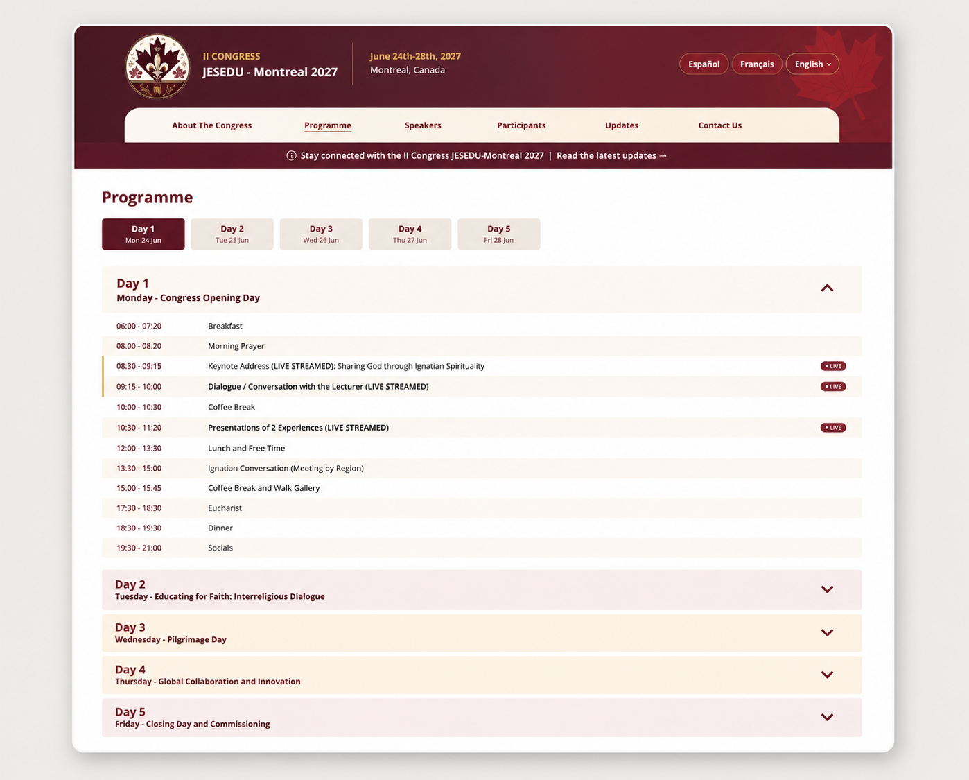 JESEDU-Montréal 2027 — Programme page